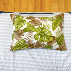 ピローケース（枕カバー） 43×63cm ハワイアンリーフ：モカグリーン 3枚目の画像