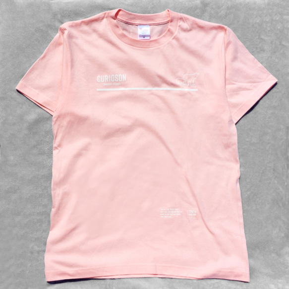 超SALE CURIOSON オリジナル クマ ロゴ Tシャツ 5.6oz（ライトピンク）Lサイズ残り1点のみ 2枚目の画像