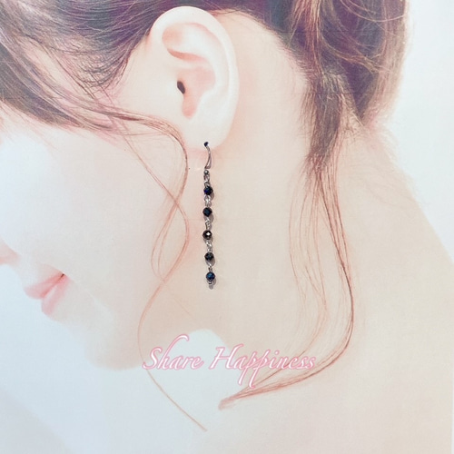 天然石☆ 揺らめく☆ブラックスピネル ロングピアス