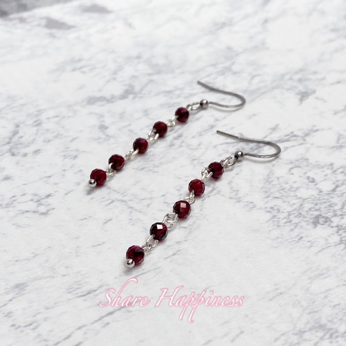 ☆ 揺らめく☆宝石質モザンビーク ガーネット ロングピアス 1月誕生石  