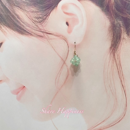 天然石 くすみグリーン アベンチュリン☆ミニ フラワー ピアス  