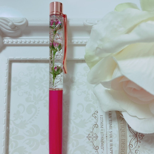 ハーバリウムボールペン♡ ブルーローズ＆ピンクローズ ペン・筆記用具  