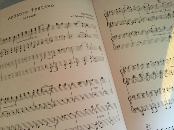 シベリウス 「アンダンテ フェステイーボ」ピアノ４手連弾用の為の編曲楽譜 3枚目の画像