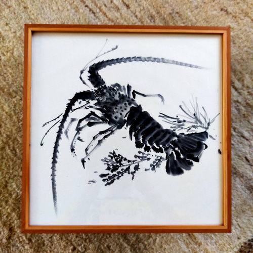 海老の水墨画　肉筆 海老の水墨画 中国 水墨画 肉筆画 絵画｜Yahoo!フリマ（旧PayPay