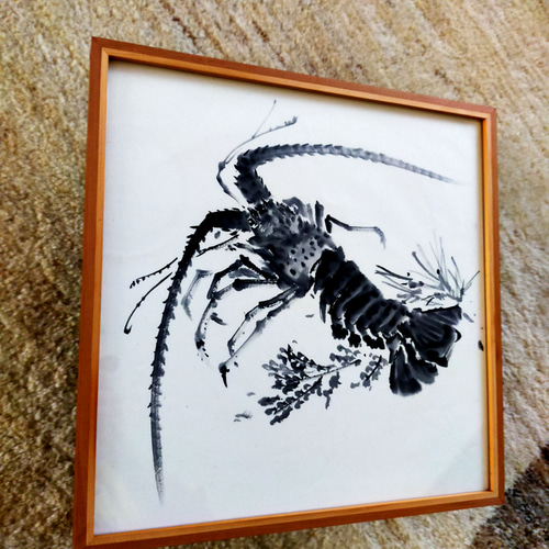 手書き水墨画　ザリガニ 彩墨画(水墨画）「ザリガニ」 福田勝司筆 | 水墨画・達風 色彩の