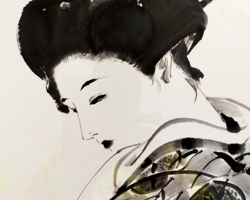 水墨原画 二〇二五の舞い 00 『交』 墨絵 620mm×460mm 墨の滲みの柔らかさと 白と黒の