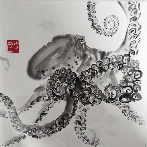 水墨画 紫陽花 #6月#梅雨 #hydrangea #水墨画 #墨 #水彩画 #墨彩画