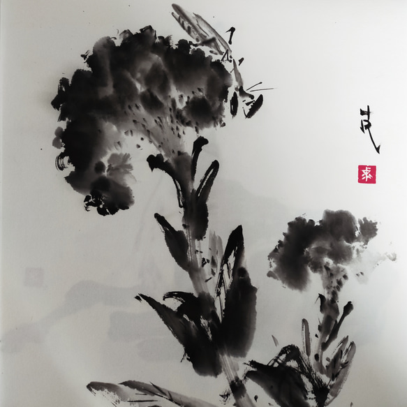 荒井克典 水墨画 原画 35✖️35 カマキリ 絵画 KAMKAG 通販 12010399