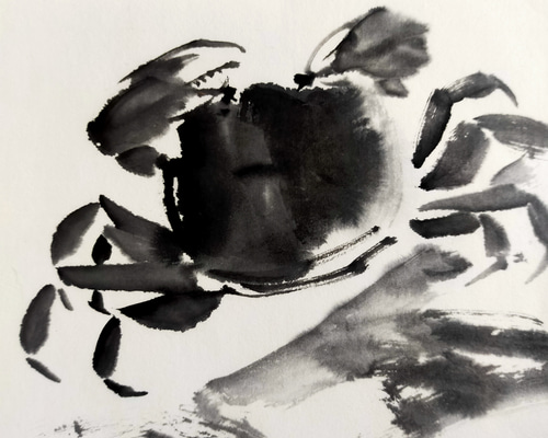 絵 絵画 水墨画 蟹 カニ 動物 心鏡 プレゼント パーティー き