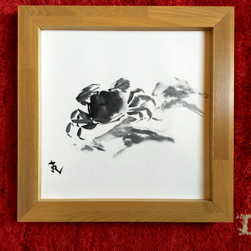 絵　絵画　水墨画　蟹　カニ　動物　心鏡　プレゼント　パーティー 限定販売】 蟹 水墨画 絵画 絵 カニ 絵画 パーティー プレゼント
