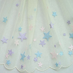 可愛い　星柄刺繍　チュールレース　イエロー　ハンドメイド 手芸 素材 2枚目の画像
