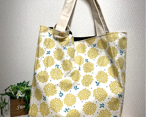 北欧柄トート＆エコバッグ（ミモザ）紐＆外ポケット付き） トート