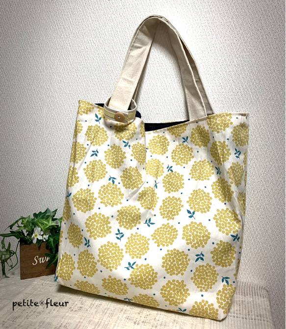☆  お洒落な大容量エコ　トートバック　北欧柄　ハンドメイド 受注生産】コロンとした形が可愛い 北欧柄トートバッグ トート