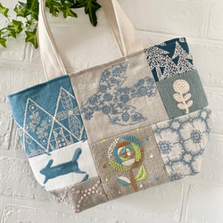 ミナペルホネン 生地使用　パッチワークトート　お散歩バッグ　ブルー系 ミナペルホネン海のblueBag【odyssey/blou】パッチワークトート