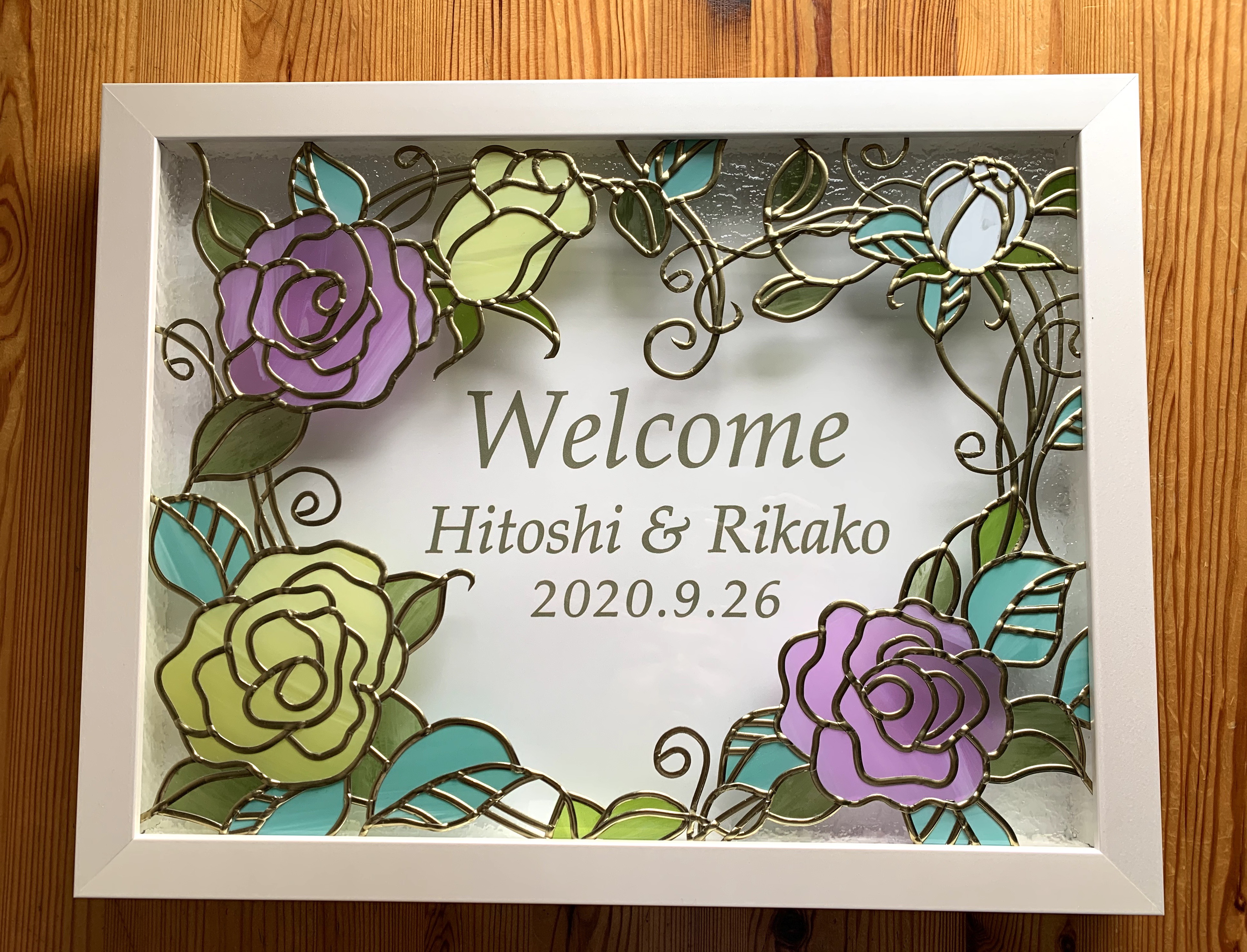 ステンドグラス　ローズモチーフのウェルカムボード(スタンド付き)