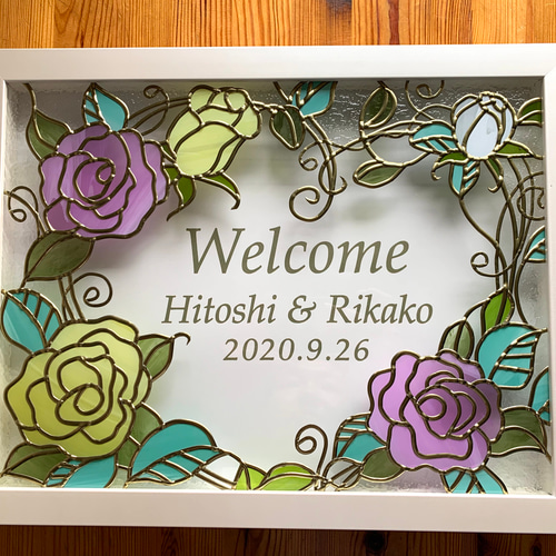 グラスアート 薔薇 ウェルカムボード ステンドグラス バラのウェルカムボード