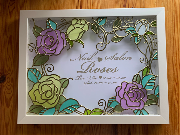 【一点もの】Happy Rose♡ ウエディング　ウェルカムボード　フィルムステンドグラス Happy Rose 厚み2