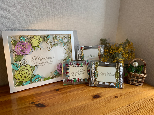 【一点もの】Happy Rose♡ ウエディング　ウェルカムボード　フィルムステンドグラス Happy Rose 厚み2