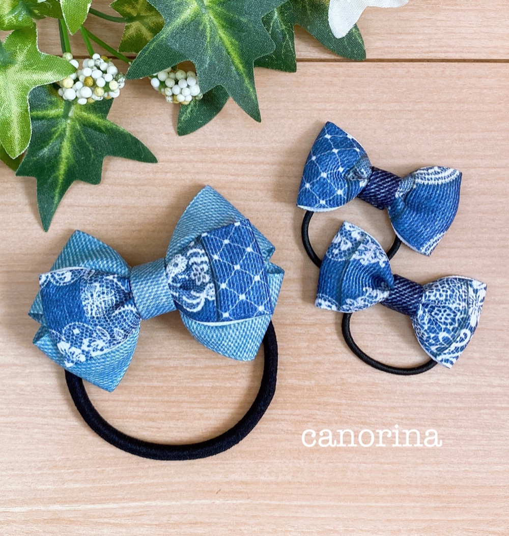 デニム風リボンヘアゴム＆ヘアクリップ　親子おそろい♡ デニム風リボンヘアゴム＆ヘアクリップ 親子おそろい♡ 【公式通販】