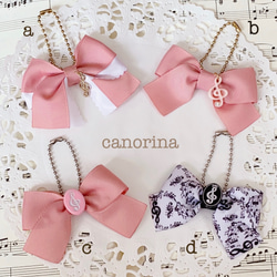 ミュージックシリーズ バッグチャーム モーヴピンク 音符柄リボン