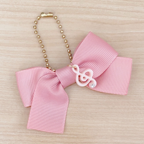 ミュージックシリーズ バッグチャーム モーヴピンク 音符柄リボン