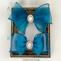 パールつき サテン オーガンジー 重ねリボン ベビーヘアクリップ ヘアピン パールつき サテン オーガンジー 重ねリボン ベビーヘアクリップ