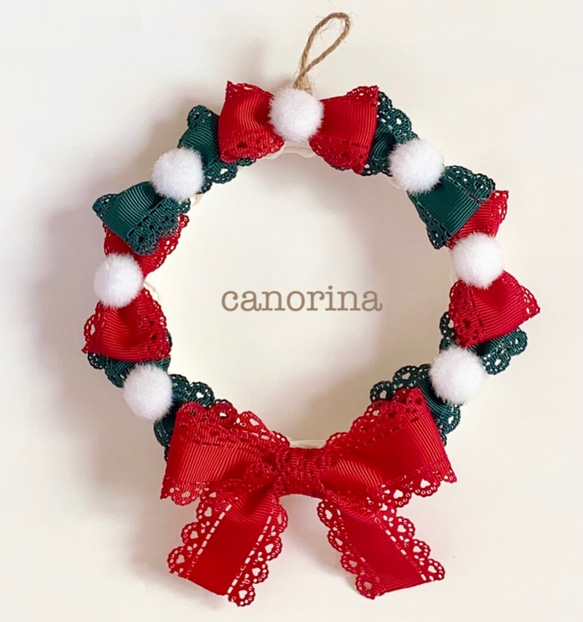 リボンのクリスマスリース① リース インテリア レースリボン