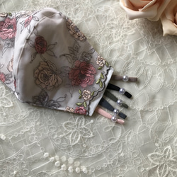 【1枚】ミニ薔薇刺繍がかわいい♡レースマスク✴︎ホワイト系 3枚目の画像