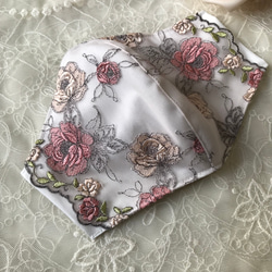 【1枚】ミニ薔薇刺繍がかわいい♡レースマスク✴︎ホワイト系 4枚目の画像