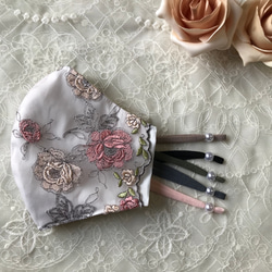 【1枚】ミニ薔薇刺繍がかわいい♡レースマスク✴︎ホワイト系 5枚目の画像