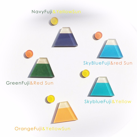 【限定カラー】富士山と太陽のブローチ　月と富士山 スカイブルー×黄色い太陽 Plying ブローチ 3枚目の画像