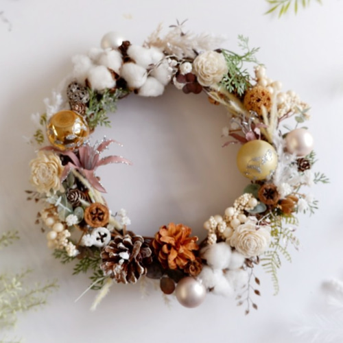 クリスマスリース シルバーとホワイトの輝き クリスマスギフト アートフラワー クリスマスリース シルバーとホワイトの輝き クリスマスギフト