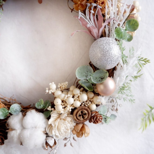 ホワイトクリスマス✿リース アートフラワー bloom-wish 通販 10656923