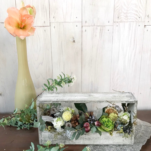 木枠に入った✿ナチュラルアレンジメント アートフラワー bloom-wish