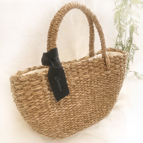 美品！かごバッグ　立体的な花　かごバッグ　花 山葡萄 かごバッグ 立体花編み 中サイズ 7日以内返品送料無料