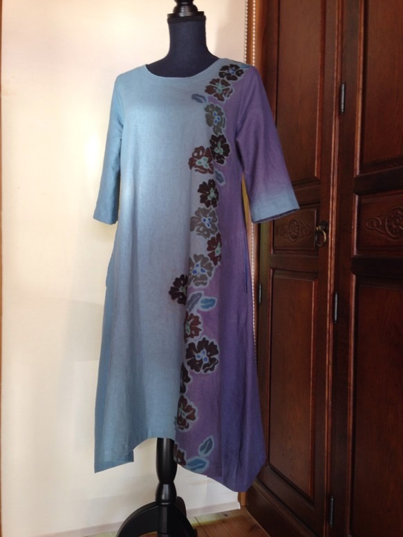 1点もの・デザイン画付き】左右2種素材アシメトリー湾曲ワンピース  