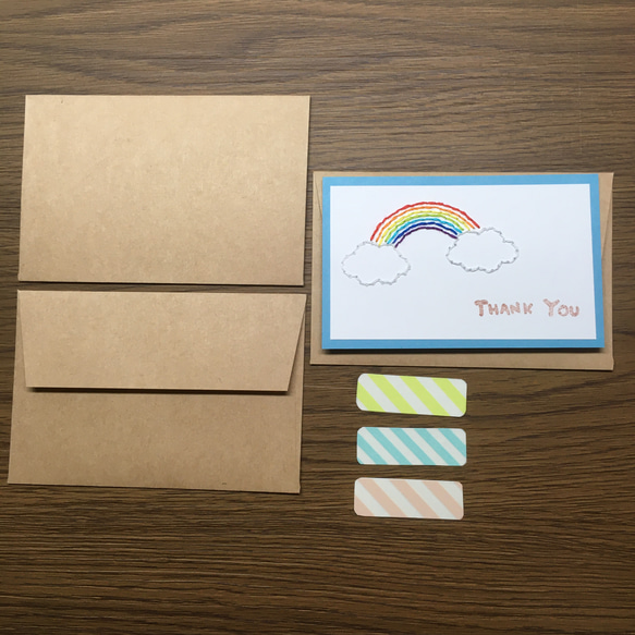 【送料無料】虹のミニメッセージカード　3枚セット(封筒・シール付き)【紙刺繍】 4枚目の画像