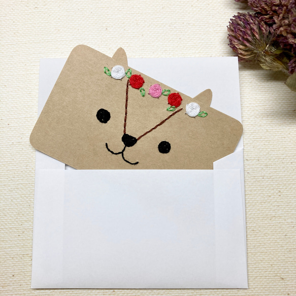 【送料無料】花冠のリスのミニメッセージカード　3枚セット　【紙刺繍】 7枚目の画像