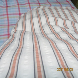 播州織　サッカー織り　パジャマ　ホワイト ピンク　ネービー　ストライプ　　ハンドメイド　シャツ　　パンツ　アウター　 6枚目の画像