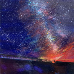レビュー高評価商品 アクリル画 「星空の下の海原」 原画 F3