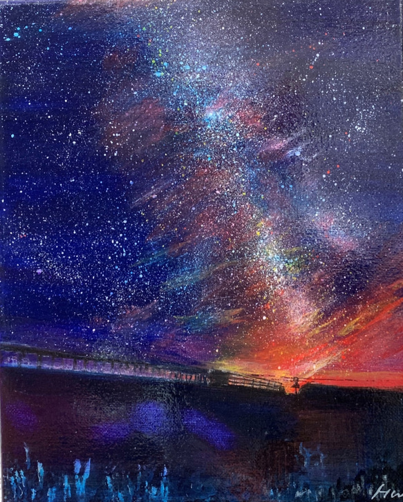 アクリル原画「夕暮れに沈みゆく太陽と星屑たち」F3キャンバス アクリル原画「夕暮れに沈みゆく太陽と星屑たち」F3キャンバス