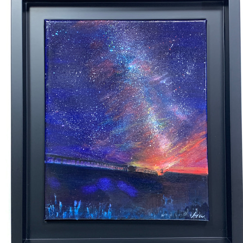 アクリル原画「夕暮れに沈みゆく太陽と星屑たち」F3キャンバス アクリル原画「夕暮れに沈みゆく太陽と星屑たち」F3キャンバス
