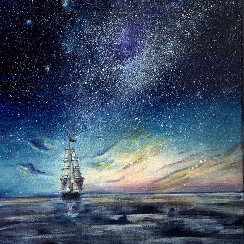 絵画 原画 風景画 肉筆 キャンバス F8 『朝日を浴びる海と