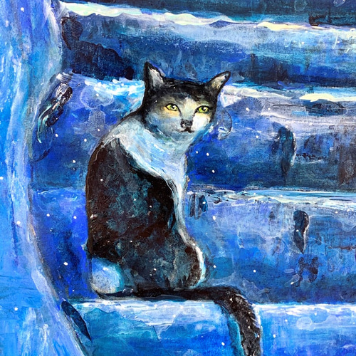 アクリル画の原画。「ブルーを基調にした猫の絵」F4サイズ41.0