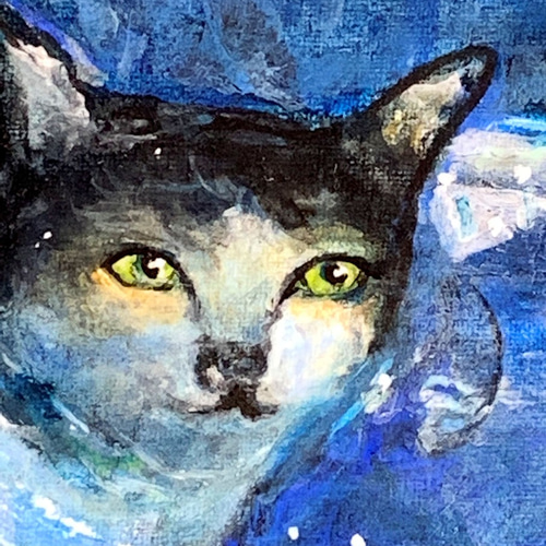アクリル画の原画。「ブルーを基調にした猫の絵」F4サイズ41.0 アクリル画の原画。「ブルーを基調にした猫の絵」F4サイズ41.0