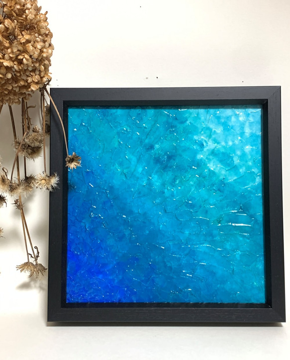 原画「海の深さによって色が変わる、藍から蒼へ」S3キャンバスサイズ正方形アート 3枚目の画像