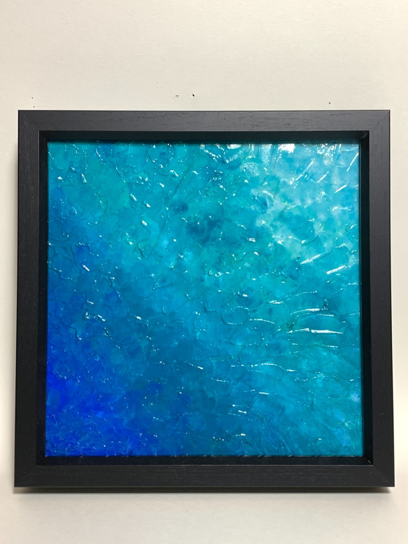 原画「海の深さによって色が変わる、藍から蒼へ」S3キャンバスサイズ正方形アート 1枚目の画像