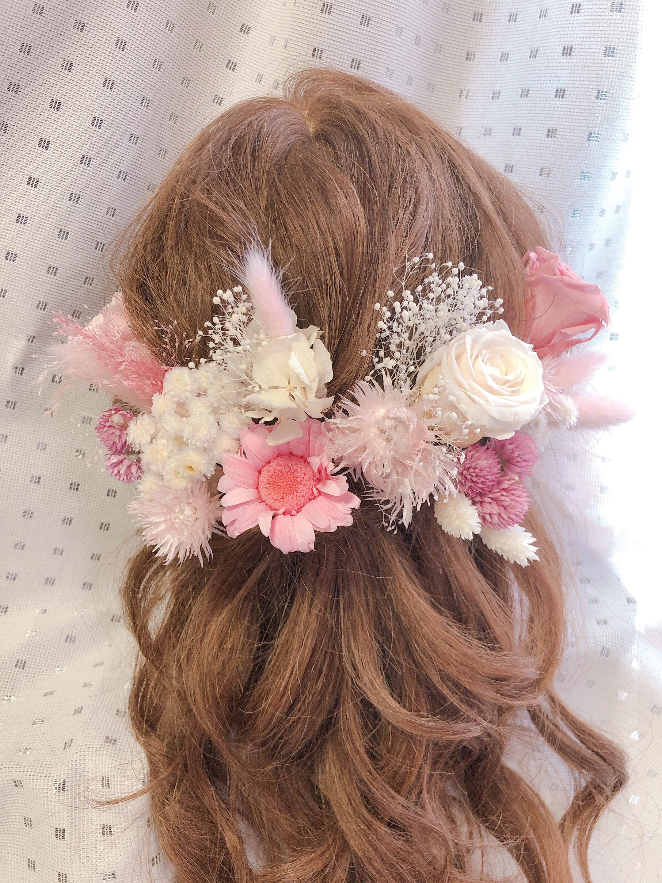 ウェディング　ドライフラワー　プリザーブドフラワー　結婚式　ピンク　ヘッドアクセ　ヘッドパーツ