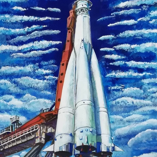 スペースロケット　アクリル画　原画 スペースロケットアクリル画原画