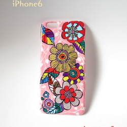 （受注制作）iPhone6ケース／花／ピンク系／手描き 1枚目の画像